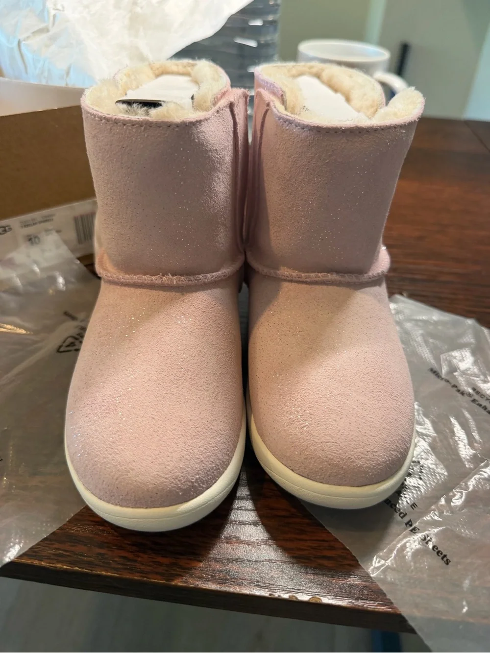NWT UGG Kids Pink Sparkle Suede Boots size 10